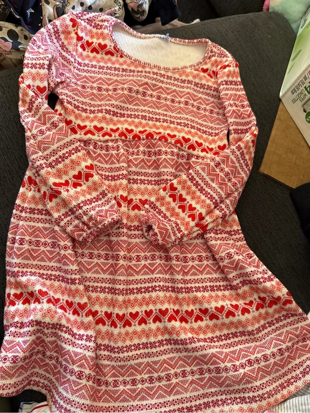 Girls Red & Pink Heart Pattern Knit Dress